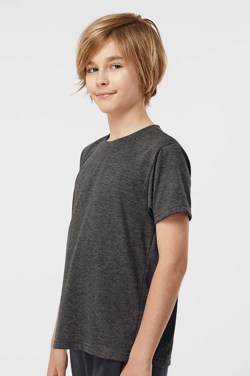 Tultex Youth Poly-Rich Short Sleeve Crewneck T-Shirt - Heather Graphite Grey