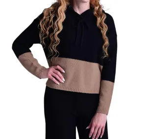 Two Tone Fuzzy Hoodie In Black/ Taupe
