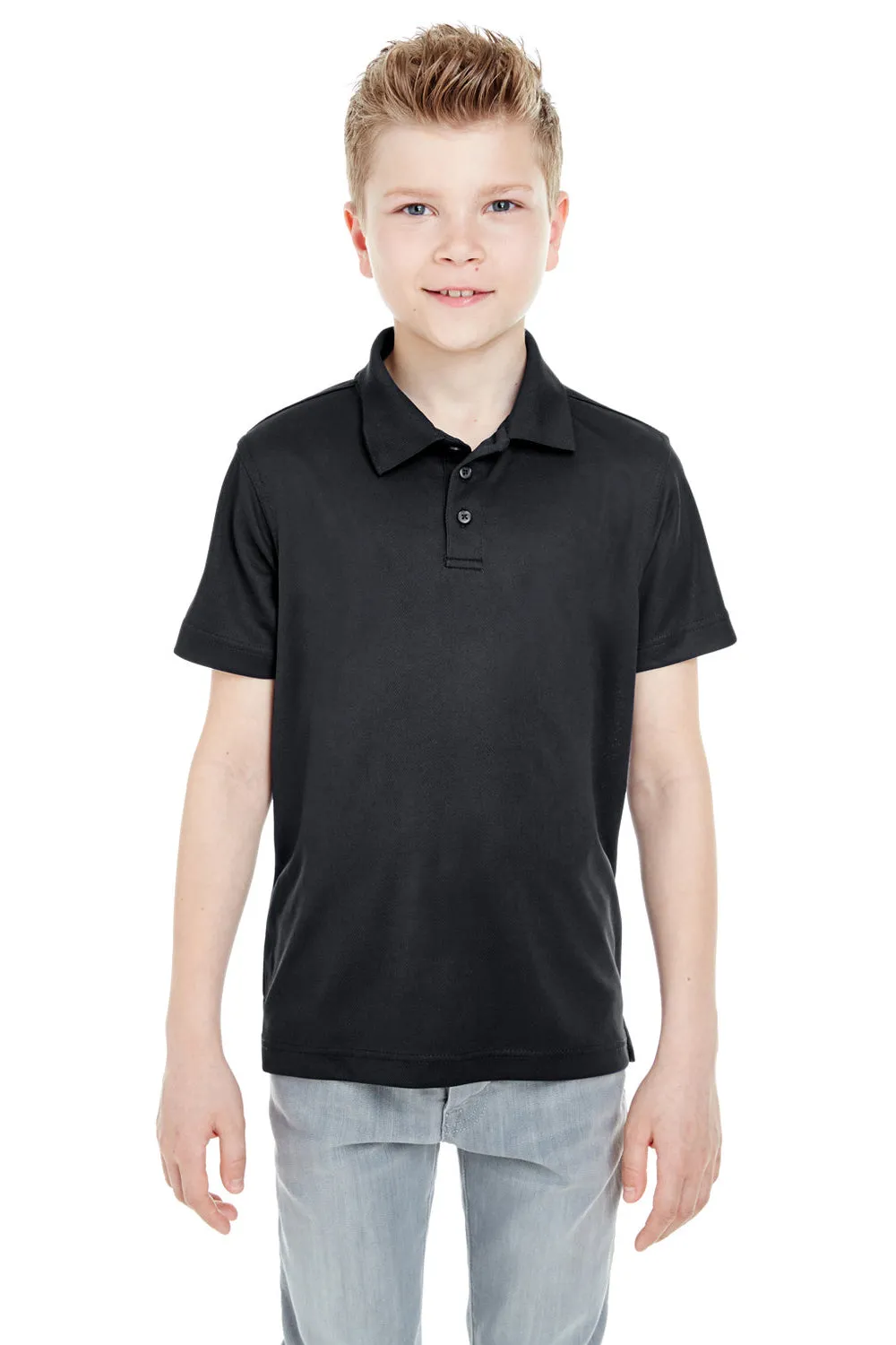 UltraClub Youth Cool & Dry Moisture Wicking Short Sleeve Polo Shirt - Black
