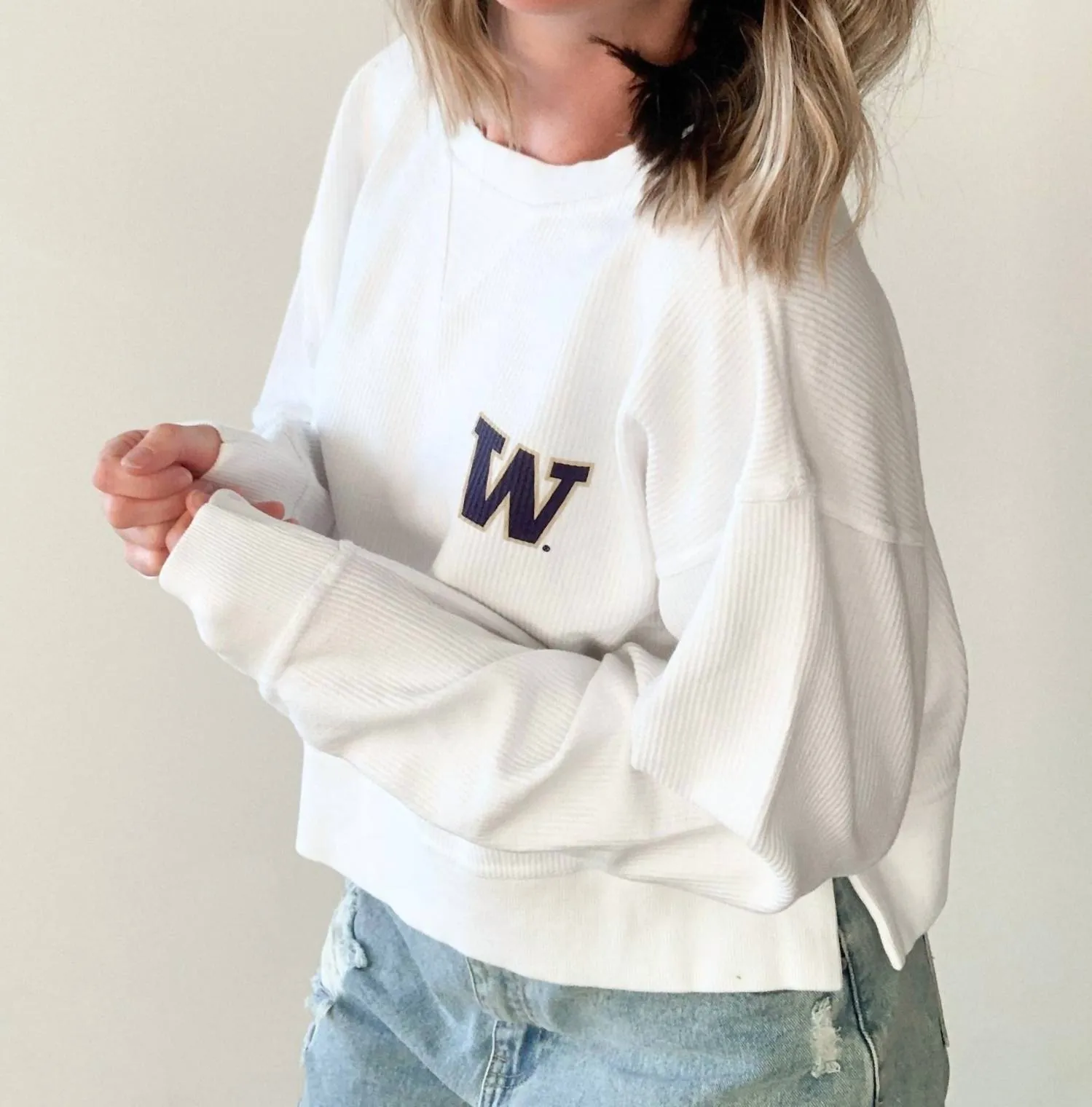 Uw Logo Corded Boxy Sweatshirt In White