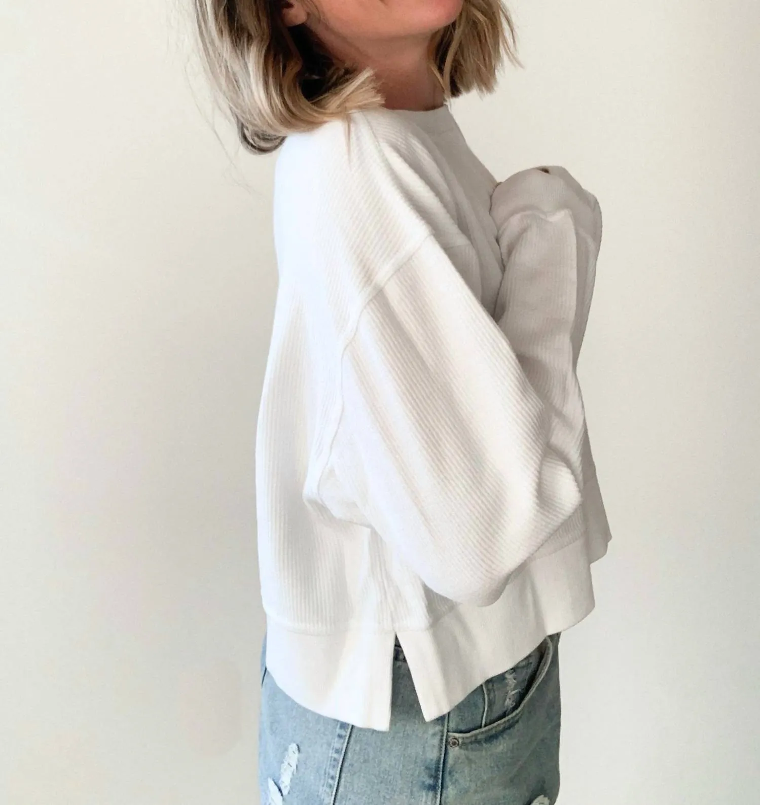Uw Logo Corded Boxy Sweatshirt In White