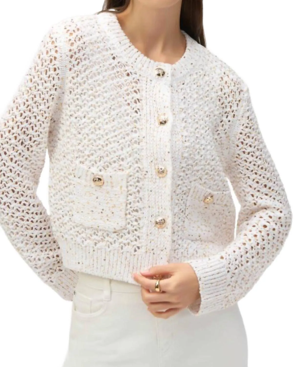 Vanilla Mesh Sweater Top In Vanilla Gold
