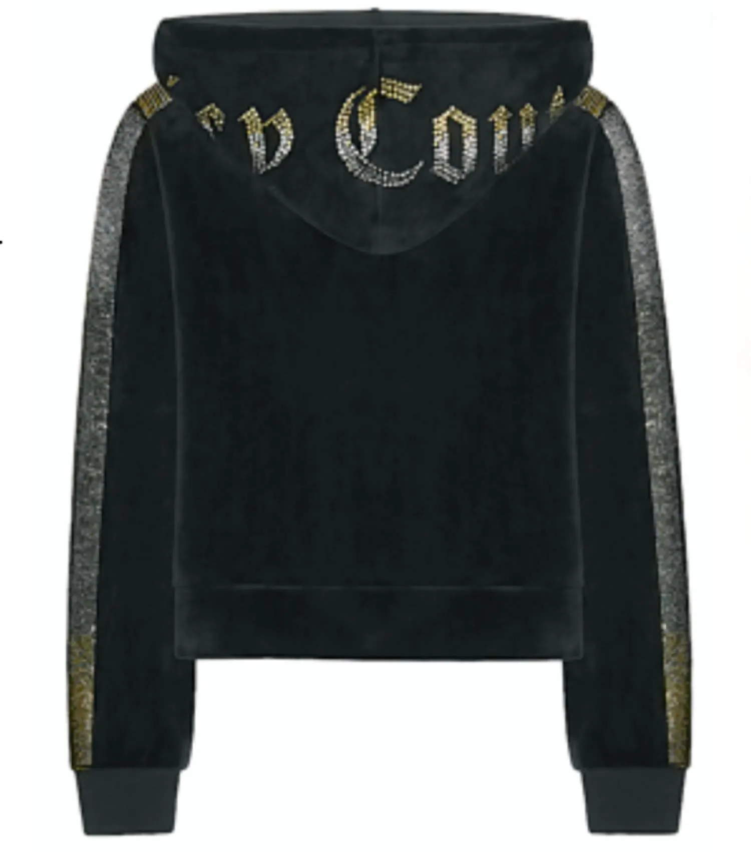 Velour Hooded Zip Track Jacket In Black