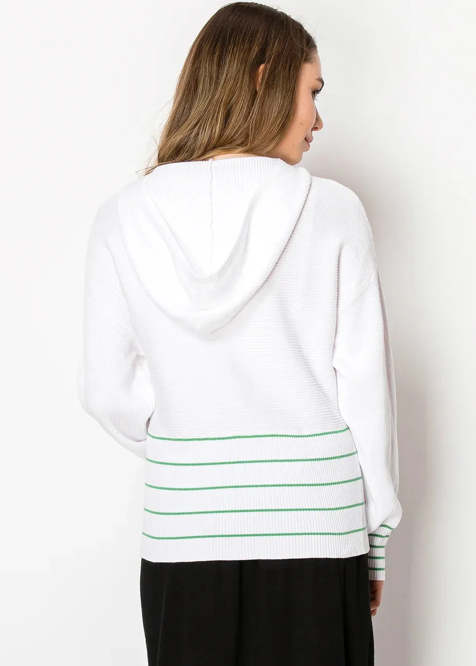White & Green Striped Zip Hoodie