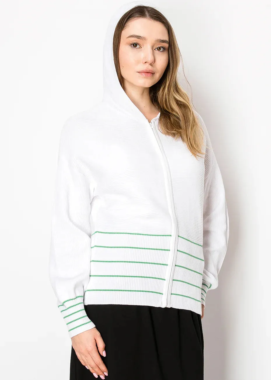 White & Green Striped Zip Hoodie