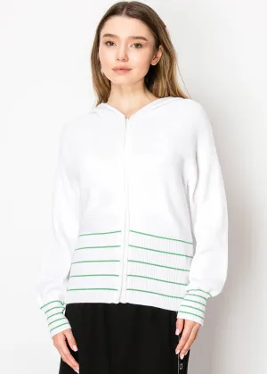 White & Green Striped Zip Hoodie