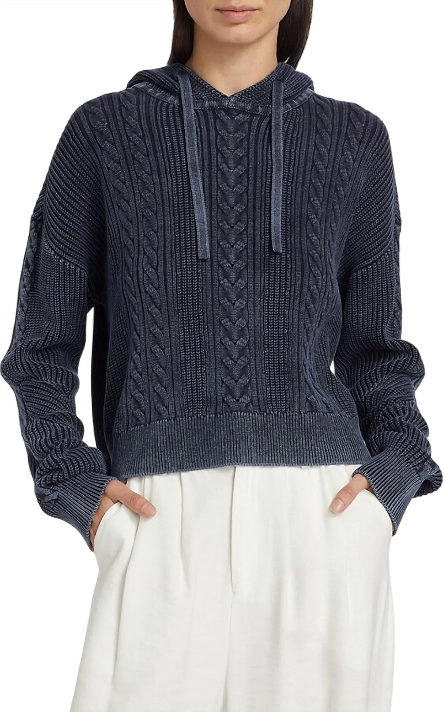 Women's Knit Drawstring Hoodie In Midnight