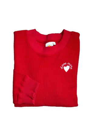 Women's Love More Embroidered Ribbed Sweatshirt