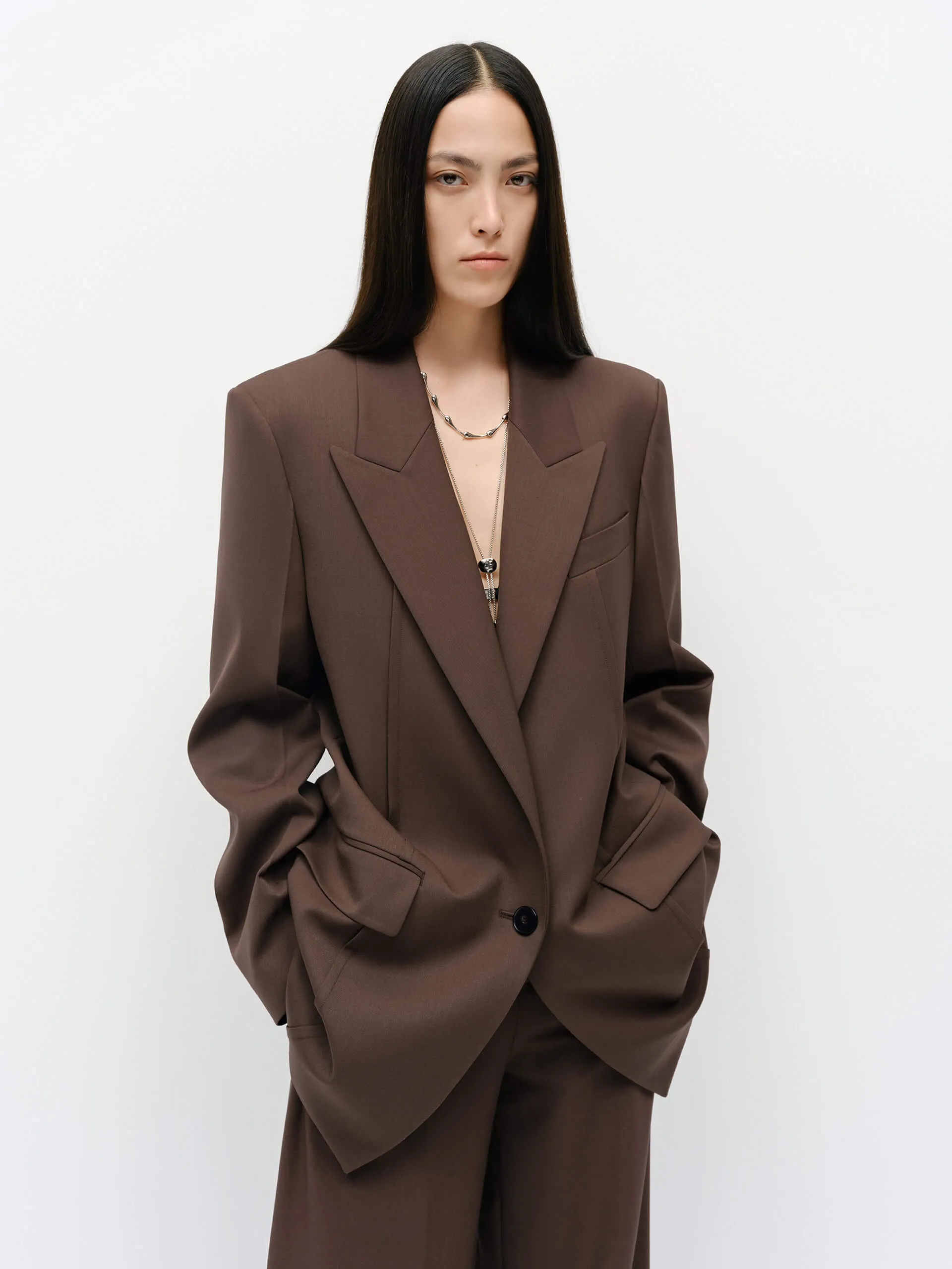 Wool Blend Structured Blazer