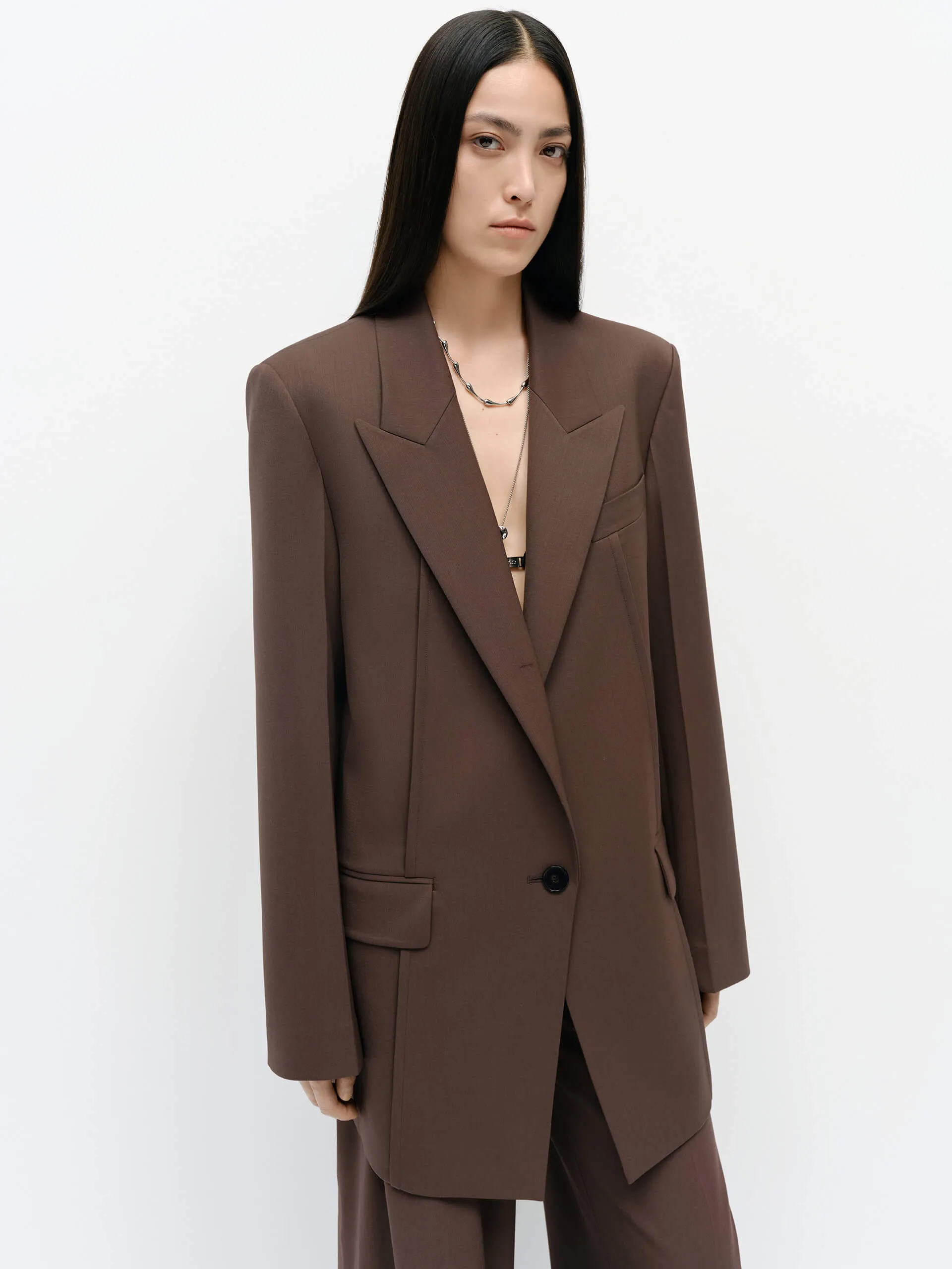 Wool Blend Structured Blazer