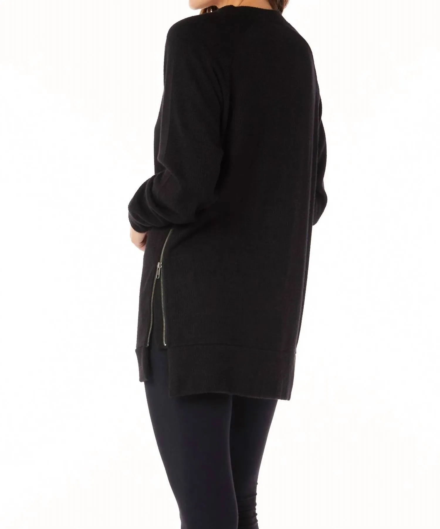 Zip Side Tunic Top In Black
