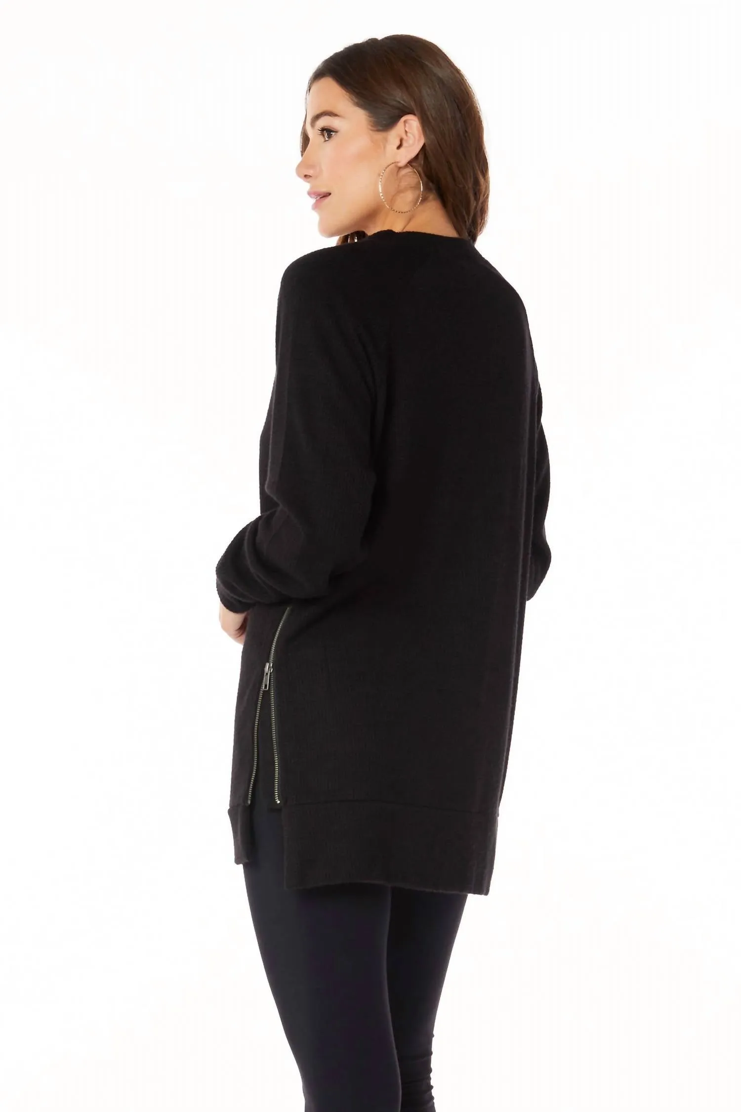 Zip Side Tunic Top In Black
