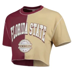 ZooZatz Women's Florida State Seminoles Short Sleeve Colorblock Crop T-shirt - Garnet/Gold ZooZatz Clothing Women