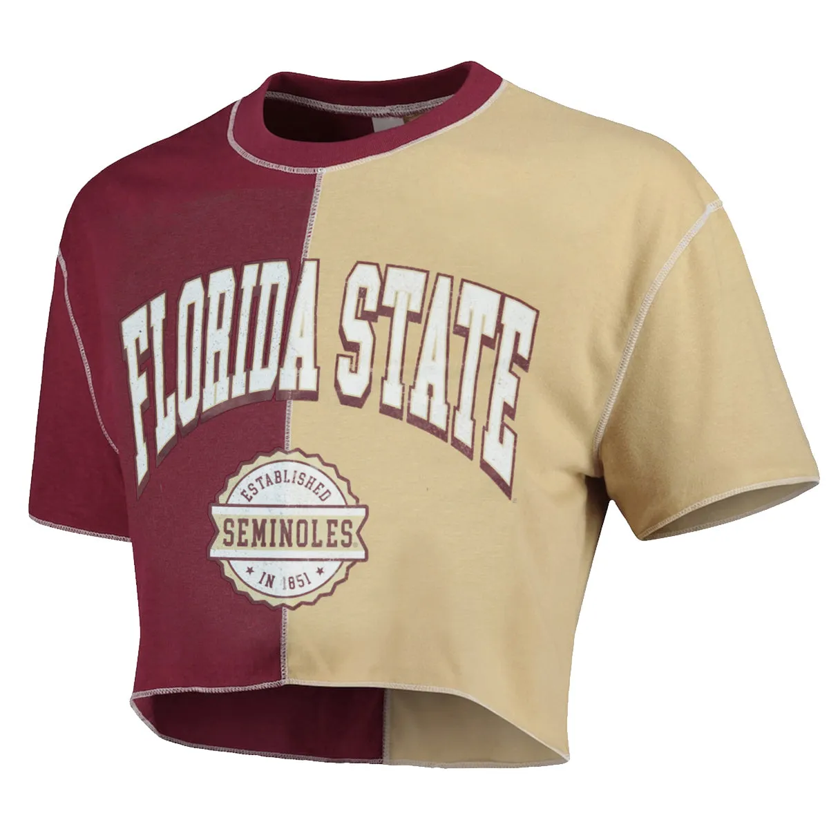 ZooZatz Women's Florida State Seminoles Short Sleeve Colorblock Crop T-shirt - Garnet/Gold ZooZatz Clothing Women